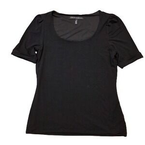 White House Black Market Size M Black Short Puff Sleeve Top Front Lined